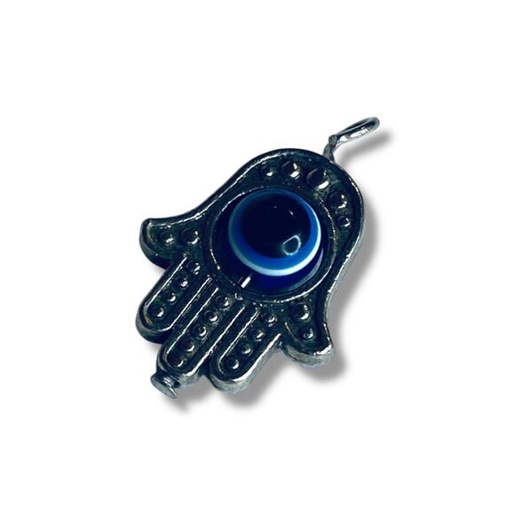 Hamsa Hand Small Pendant Silvertone Blue Swiveling Evil Eye 17mm (.6") - Picture 4 of 4
